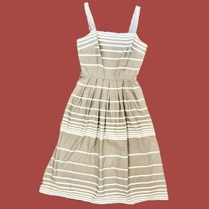 Vintage 80s Taupe & White Striped Cotton Sundress – Size XS